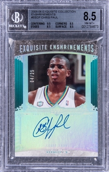 2005-06 UD "Exquisite Collection" Exquisite Enshrinements #EECP Chris Paul Signed Rookie Card (#04/25) - BGS NM-MT+ 8.5/BGS 10